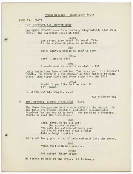 Moe Howard's Personally Owned Script for the 1946 Three Stooges Film ''Beer Barrel Polecats''
